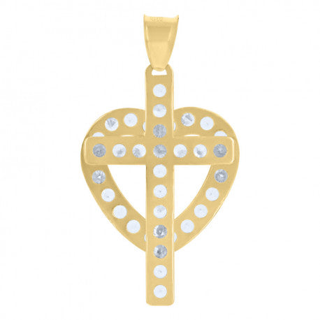 10K GOLD HEART CROSS PENDANT