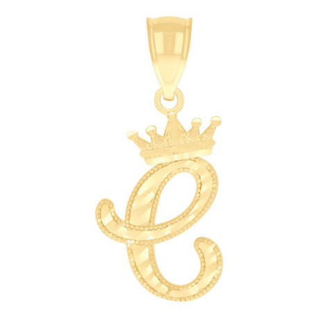 10K GOLD CURSIVE LETTER + CROWN PENDANT