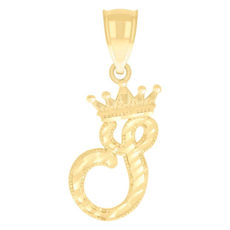 10K GOLD CURSIVE LETTER + CROWN PENDANT