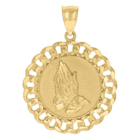 10K GOLD CIRCLE PRAYING HANDS PENDANT