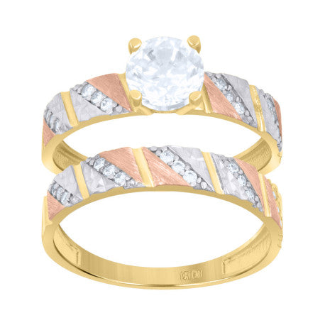 10K GOLD TRI-COLOR DUO BRIDAL SET RING