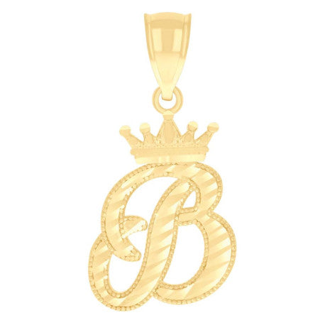 10K GOLD CURSIVE LETTER + CROWN PENDANT