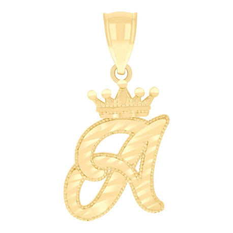 10K GOLD CURSIVE LETTER + CROWN PENDANT