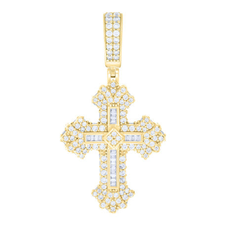 10K GOLD BAGUETTE ROUND CROSS PENDANT