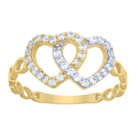 10K GOLD WOMEN TWO-TONE DUBLE HEART RING