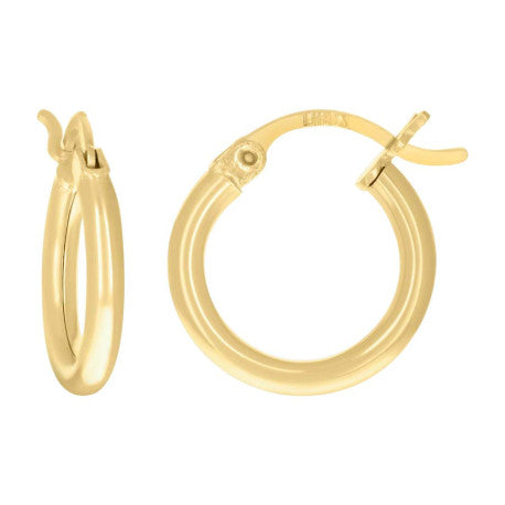 14K GOLD PLAIN ROUND TUBE HOOP 2MM EARRINGS