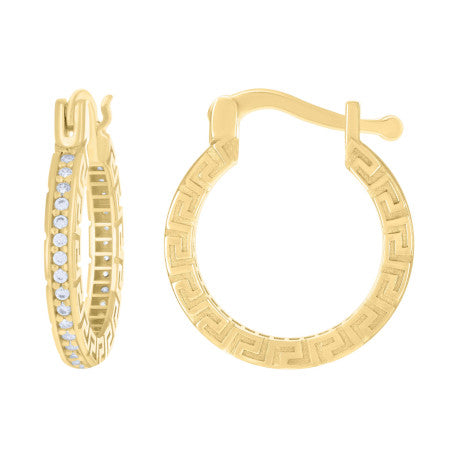 14K GOLD GREEK KEY SQUARE TUBE HOOP EARRINGS