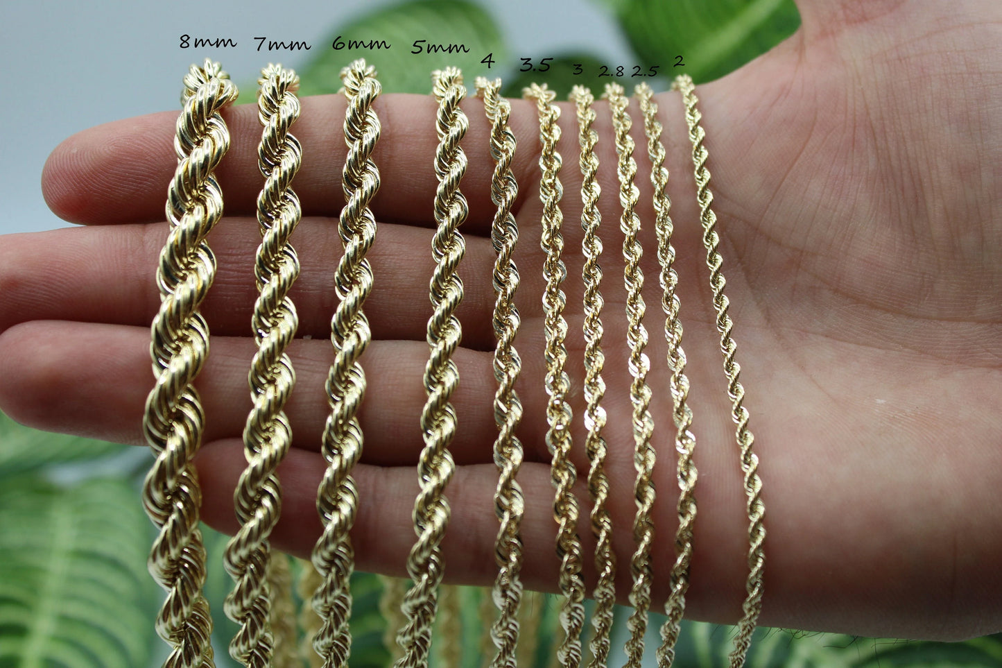 10K GOLD HOLLOW ROPE CHAINS