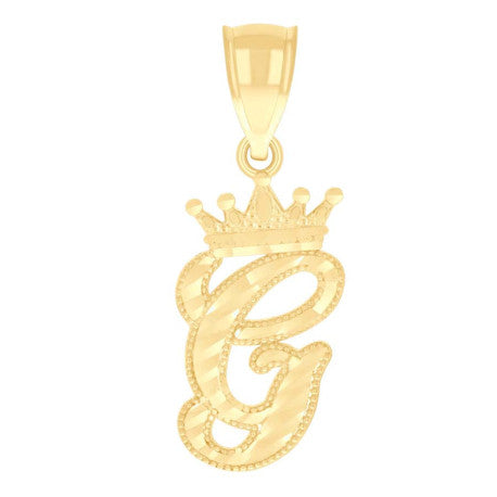 10K GOLD CURSIVE LETTER + CROWN PENDANT