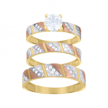 10K GOLD TRI-COLOR TRIO RING SET