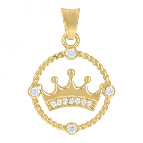 10K GOLD CIRCLE & CROWN PENDANT