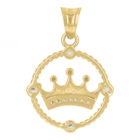 10K GOLD CIRCLE & CROWN PENDANT