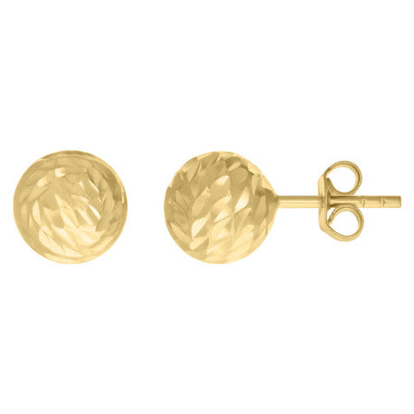 14K GOLD DIAMOND CUT BALL 8MM EARRINGS