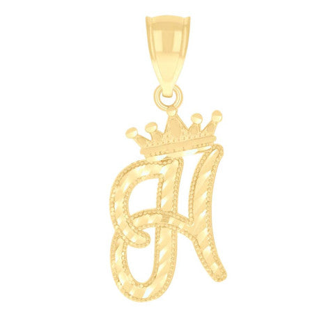 10K GOLD CURSIVE LETTER + CROWN PENDANT