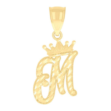 10K GOLD CURSIVE LETTER + CROWN PENDANT