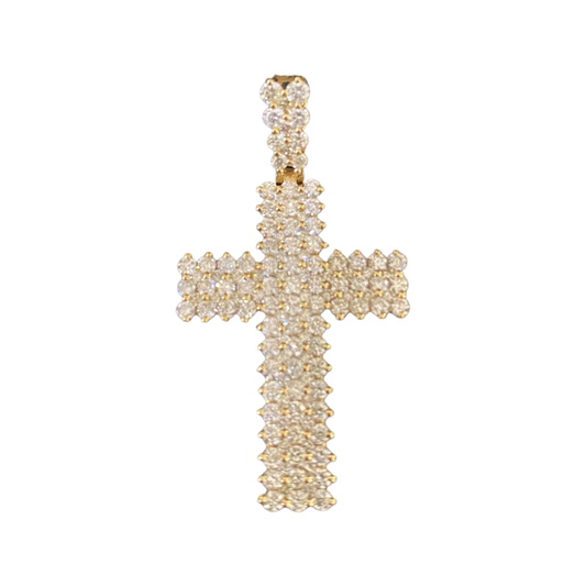 14K GOLD PUFF TENNIS CROSS + DIAMONDS PENDANT