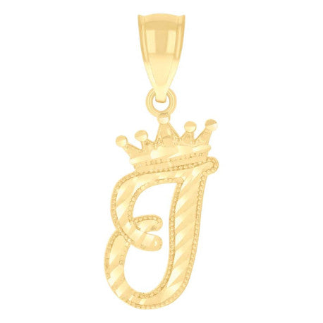 10K GOLD CURSIVE LETTER + CROWN PENDANT