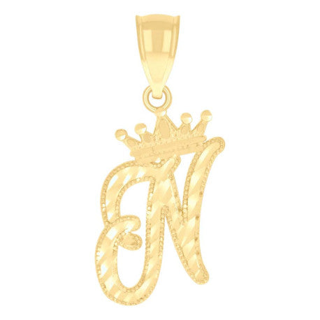 10K GOLD CURSIVE LETTER + CROWN PENDANT