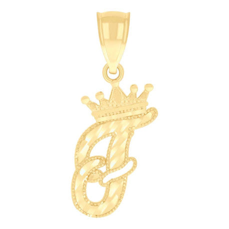 10K GOLD CURSIVE LETTER + CROWN PENDANT