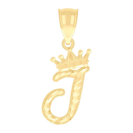 10K GOLD CURSIVE LETTER + CROWN PENDANT