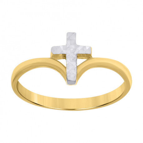 10K GOLD WOMEN TWO-TONE CROSS RING