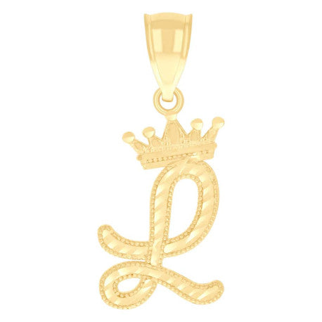 10K GOLD CURSIVE LETTER + CROWN PENDANT