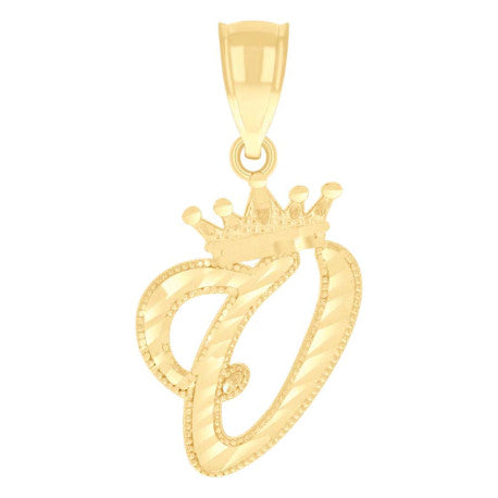 10K GOLD CURSIVE LETTER + CROWN PENDANT