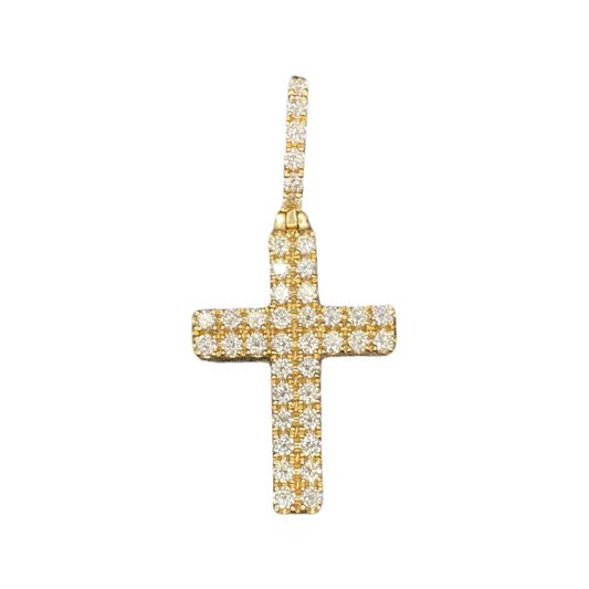 14K GOLD DOU TENNIS CROSS + DIAMONDS PENDANT