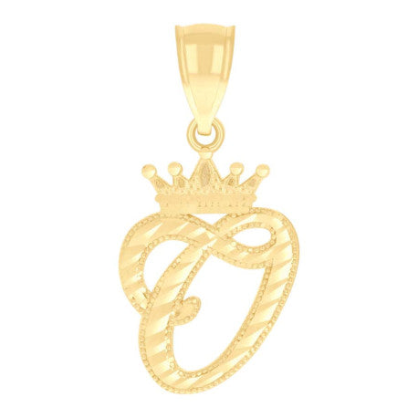 10K GOLD CURSIVE LETTER + CROWN PENDANT