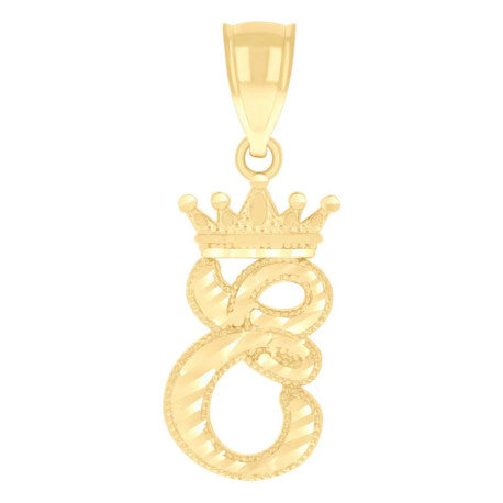 10K GOLD CURSIVE LETTER + CROWN PENDANT