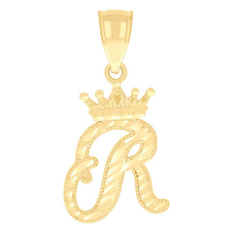 10K GOLD CURSIVE LETTER + CROWN PENDANT