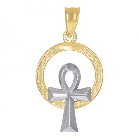 10K GOLD TWO-TONE ANKH CROSS PENDANT