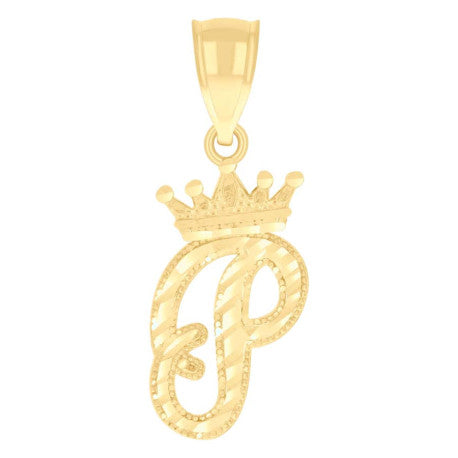 10K GOLD CURSIVE LETTER + CROWN PENDANT