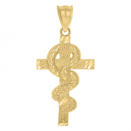 10K GOLD SNAKE CROSS PENDANT