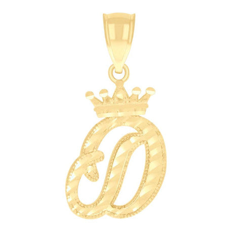 10K GOLD CURSIVE LETTER + CROWN PENDANT